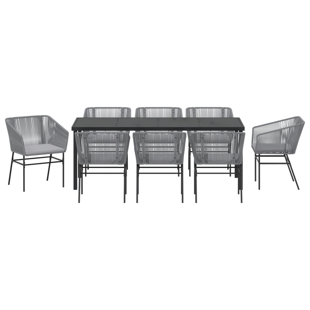 Set da pranzo da giardino da 9 pezzi con cuscini Grigio Polyrattan