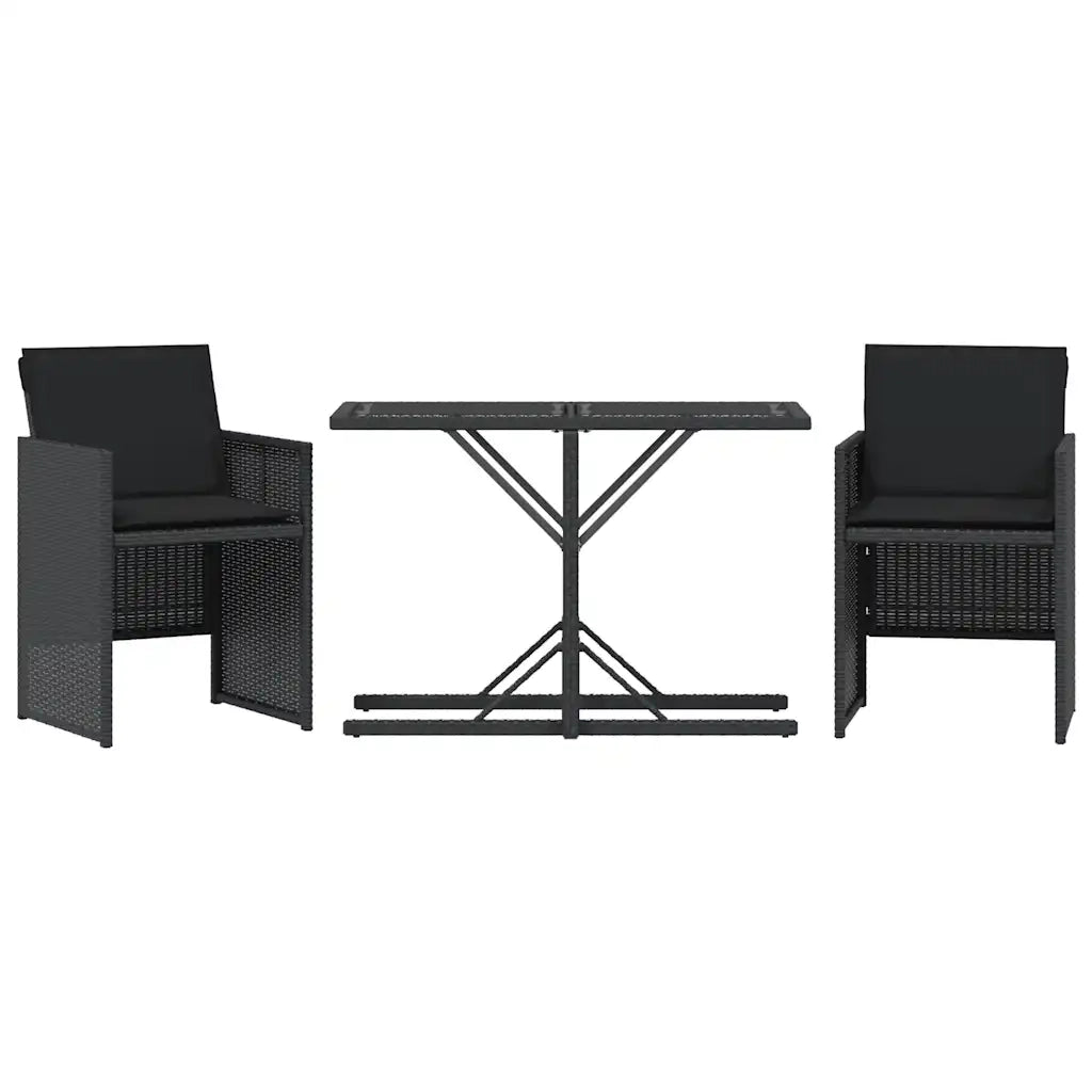 Set da Bistr¨° 3 pz | Set Salotto da Giardino con Cuscini Nero in Polyrattan