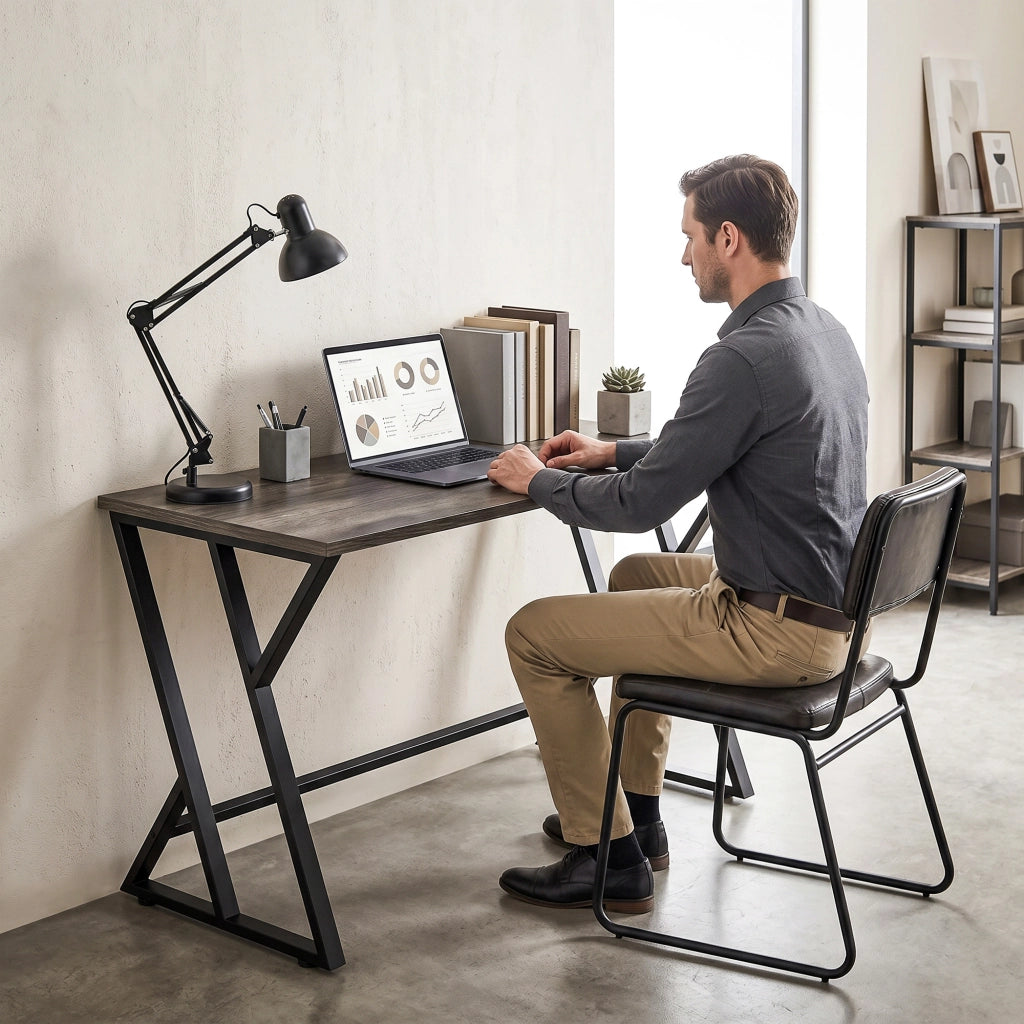 Scrivania per Computer con Cassetto ¨C Zephmum ¨C Grigio, Legno, 120x60cm