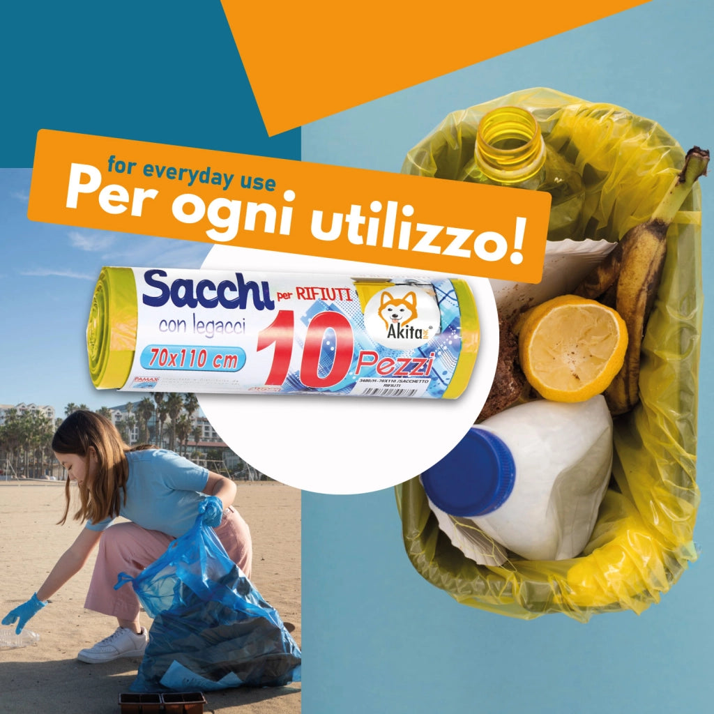 Akitaink 60 Sacchi Spazzatura Blu 110L 70x110 cm 6 Rotoli