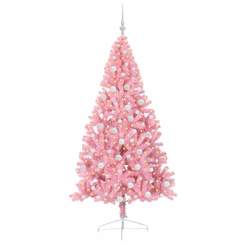 Albero di Natale artificiale con luci integrate Rosa 180 cm PVC