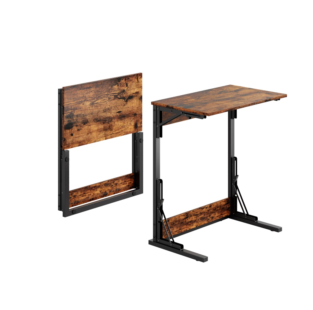 Tavolino a C pieghevole 60x37x71 cm marrone rustico; MDF e metallo