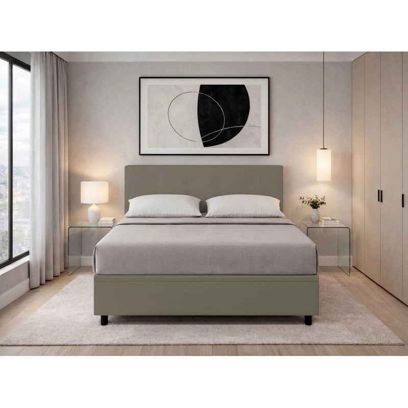 Letto imbottito Matrimoniale 180x190 cm Flat - Similpelle,Cappuccino,Contenitore