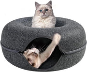 Tunnel a forma di donut da 60 cm con design rimovibile per piccoli animali domestici coni, gatti, cuccioli - Feltro