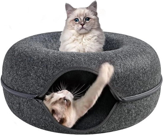Tunnel a forma di donut da 60 cm con design rimovibile per piccoli animali domestici coni, gatti, cuccioli - Feltro
