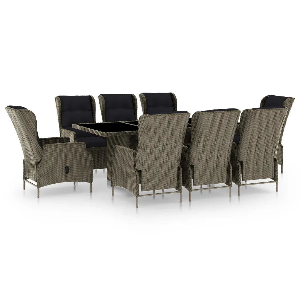 Set da Pranzo da Giardino 9 pz con Cuscini in Polyrattan Marrone 3060146