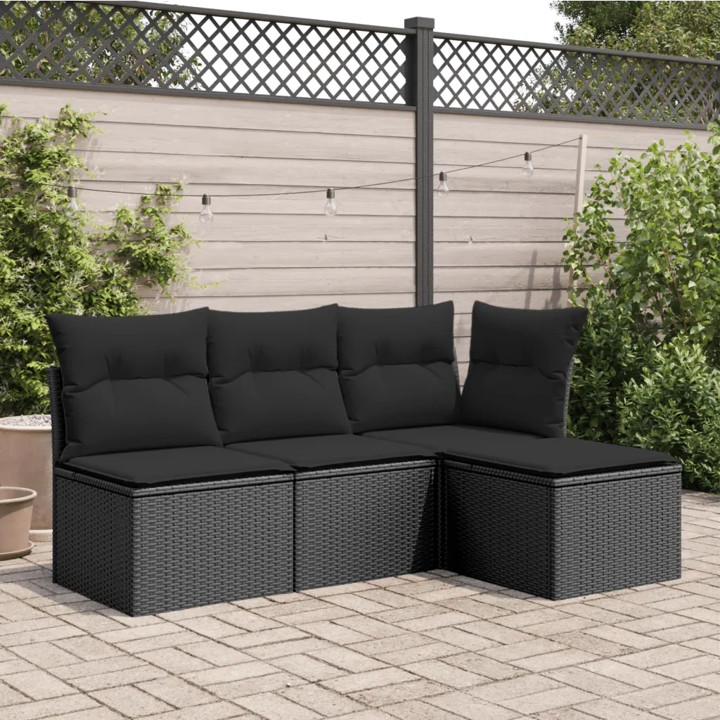 Sgabello da giardino con cuscino nero 55x55x37 cm in polyrattan CFW2999953