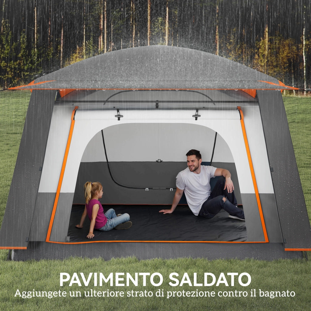 Tenda da Campeggio-Tenda per Escursionismo  per 5 Persone con 2 Stanze e Veranda, Impermeabile e UPF 30+, Borsa di Trasporto, Grigio