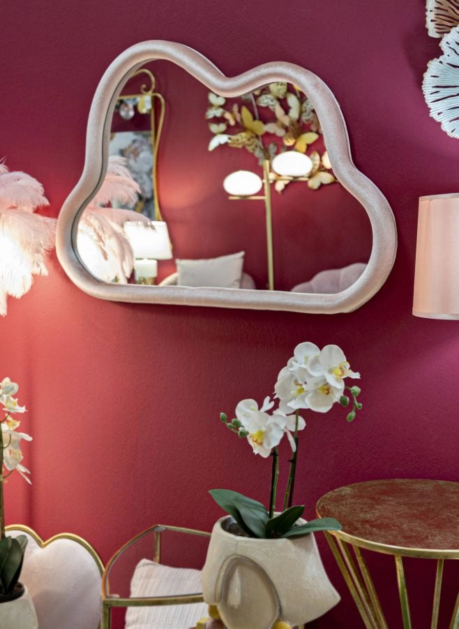 Specchio da Muro Cloud Velluto Rosa 90x4x60 cm in MDF e Poliestere e Specchio Rosa