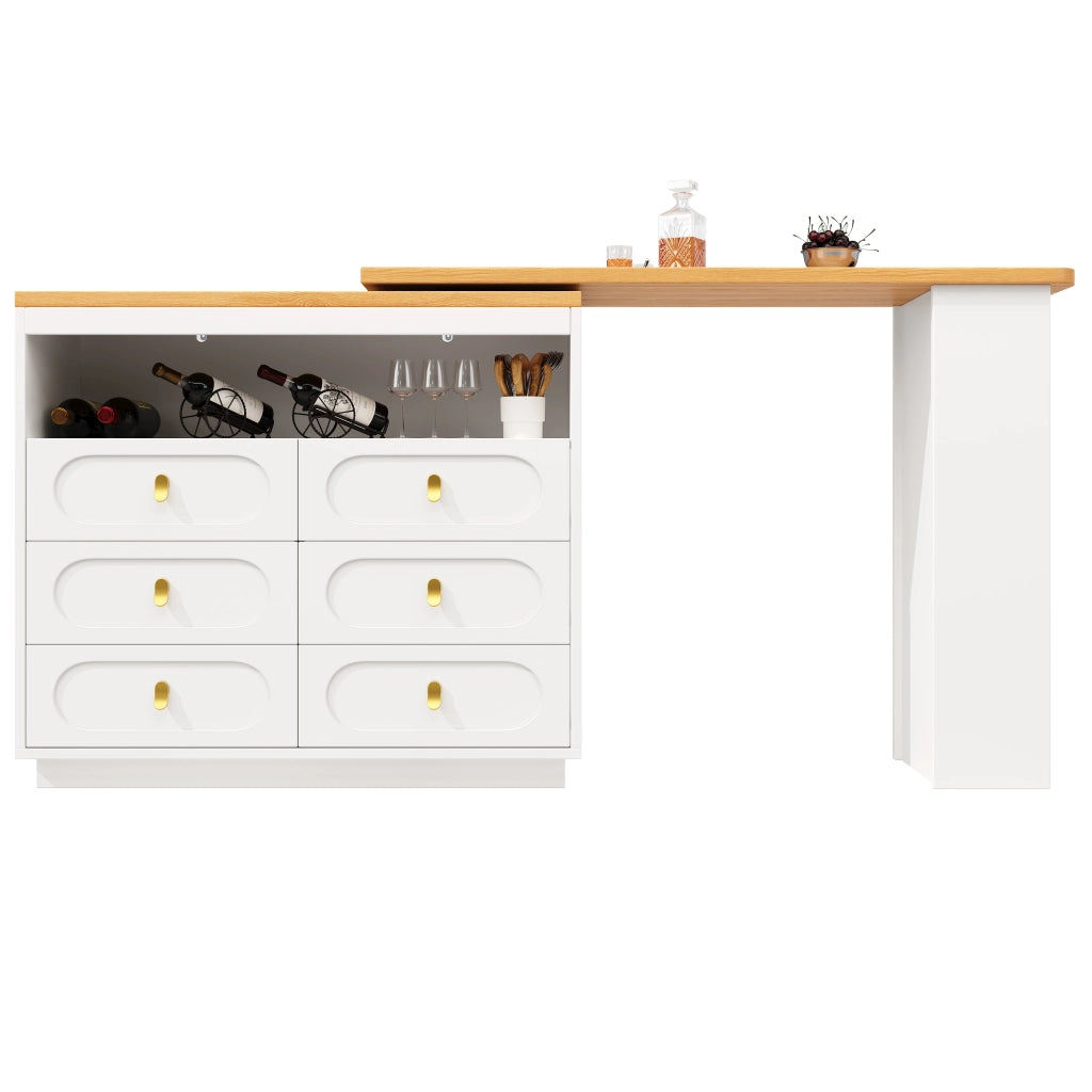 Tavolo Bar Allungabile con Cassetti e Ruote ¨C MINIMAL ¨C Bianco, 138-203 cm