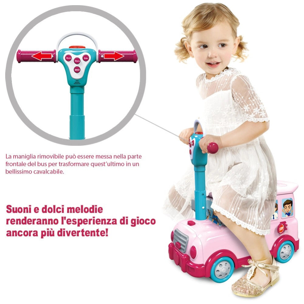 Trade Shop - Cavalcabile Trolley Schoolbus Cucina Giocattolo Bambini 3in1 Luci Suoni Accessori -