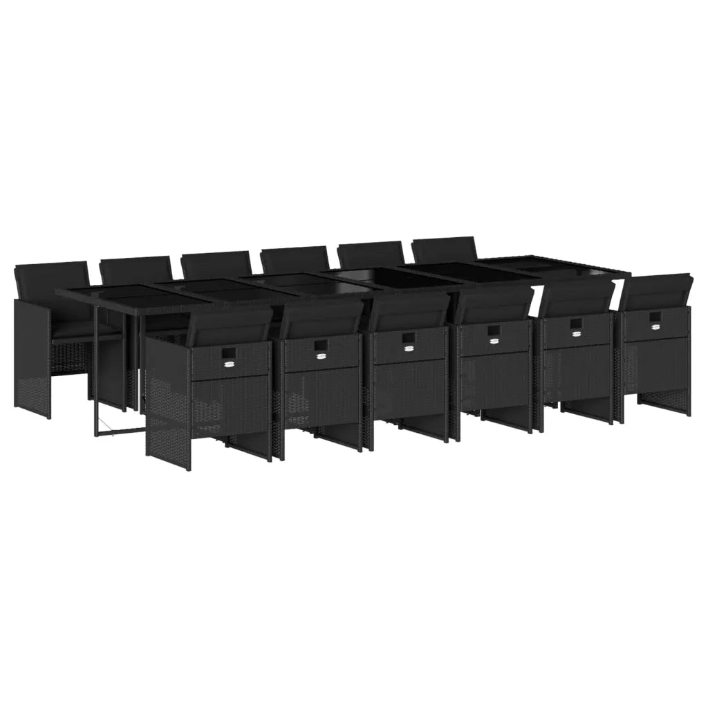 Set da Pranzo da Giardino 13pz con Cuscini Nero in Polyrattan 3277710