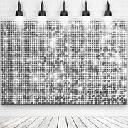 Banniere di compleanno con sfarfallio boho sfondo argento fotowall sfondo per decorazione di festa - Compleanno, matrimonio, carnaval, disco