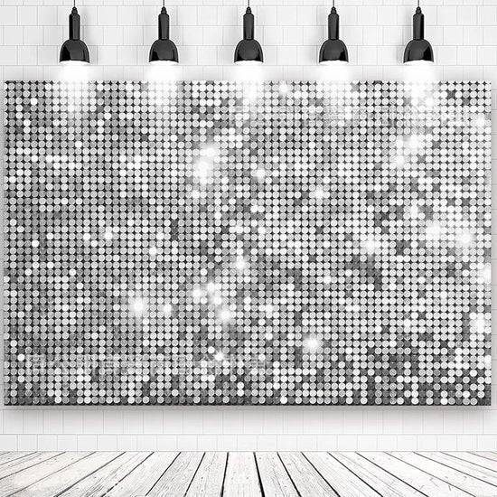 Banniere di compleanno con sfarfallio boho sfondo argento fotowall sfondo per decorazione di festa - Compleanno, matrimonio, carnaval, disco
