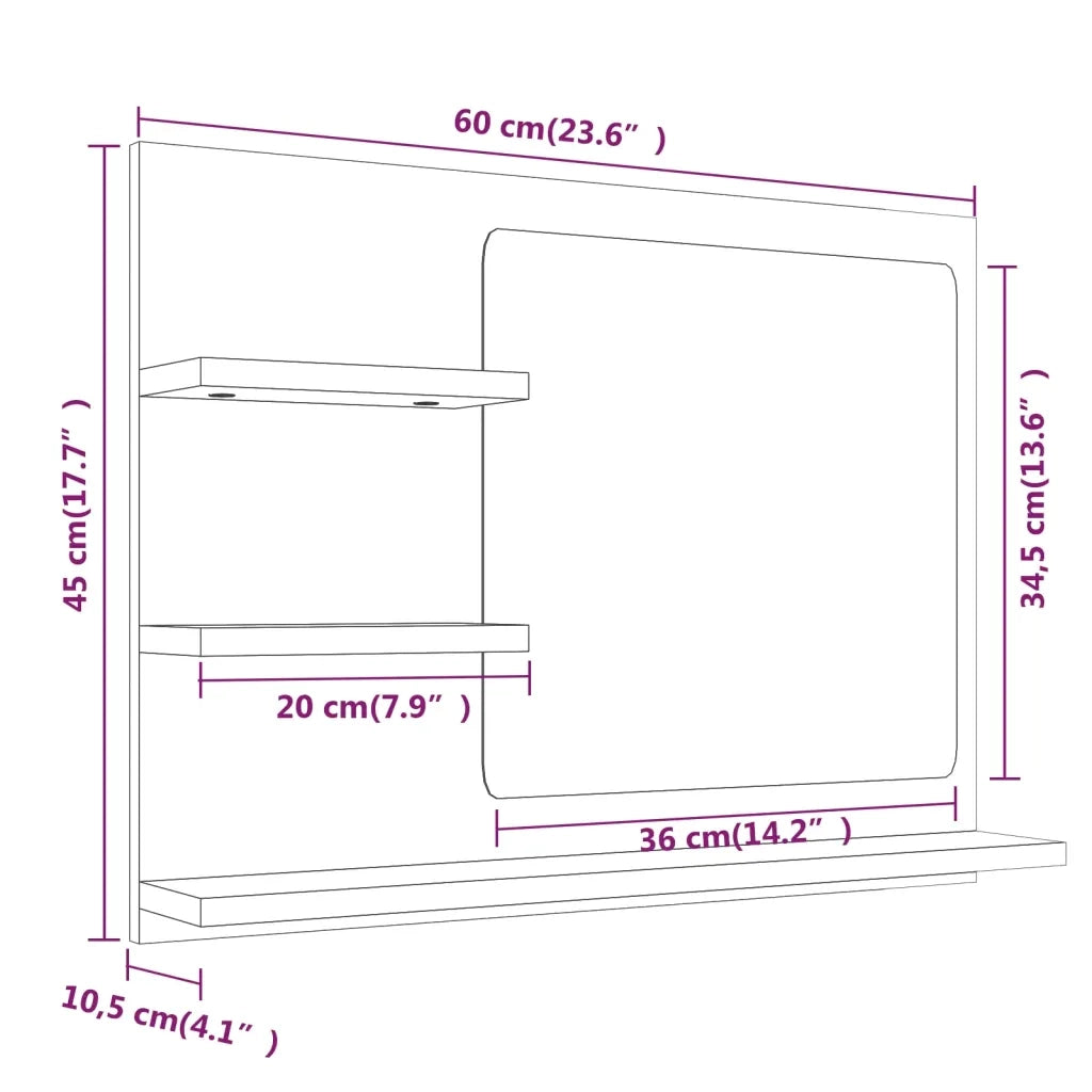 Specchio da Bagno | Specchio decorativo Rovere Fumo 60x10,5x45cm in Legno Multistrato