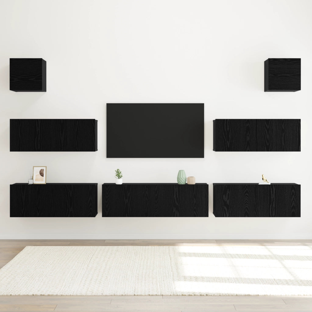 Set di Mobili TV da 7 pezzi da Parete in Rovere Nero in Legno Ingegnerizzato