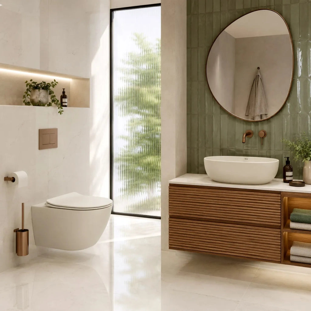 Set Wc Sospeso Focus + Lavabo Da Appoggio Rea Focus Creme