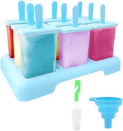 Set di Forme per Gelato con Stuzzicadenti 9 pezzi - Forme per Gelato Riciclabili - BPA Libero - Spazzola per la Pulizia e Sacchetto di Raccordo Pieghevole - Blu