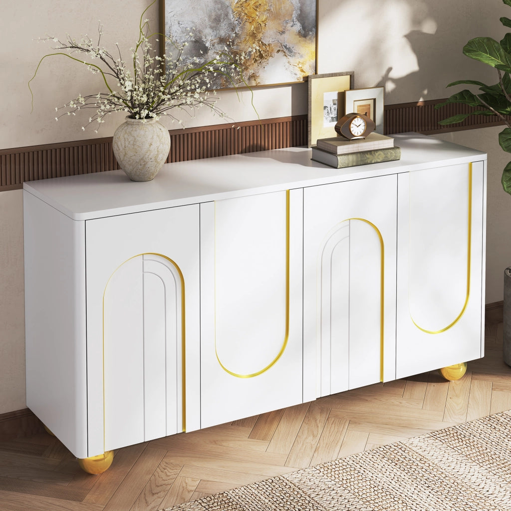 Credenza e madia a 4 ante con 2 vani interni, per soggiorno, in MDF e pannello truciolare bianco 140 × 40 × 74 cm