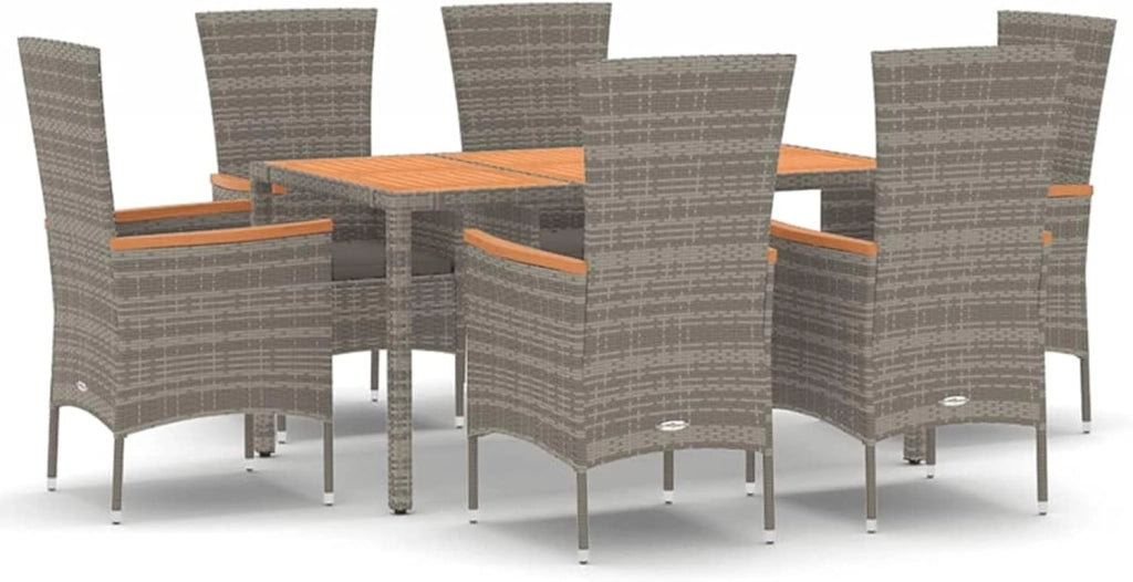 Set da pranzo da giardino 7 pezzi e cuscini in rattan sintetico grigio, set tavolo e sedie da giardino, tavolo da terrazza e sedie, set da giardino, mobili da giardino per esterni 3157539
