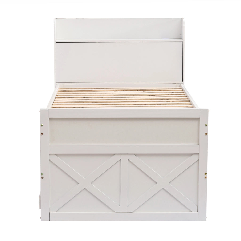 DESMIU Letto estraibile letto singolo 1 posto con 2 cassetti, USB e mensola, 90 × 190 cm, senza materasso, bianco