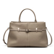 Borsa a mano grande da donna in vera pelle, colore grigio, ideale per il tempo libero.