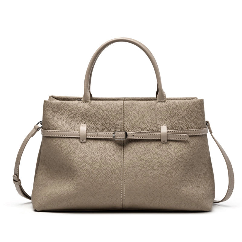 Borsa a mano grande da donna in vera pelle, colore grigio, ideale per il tempo libero.