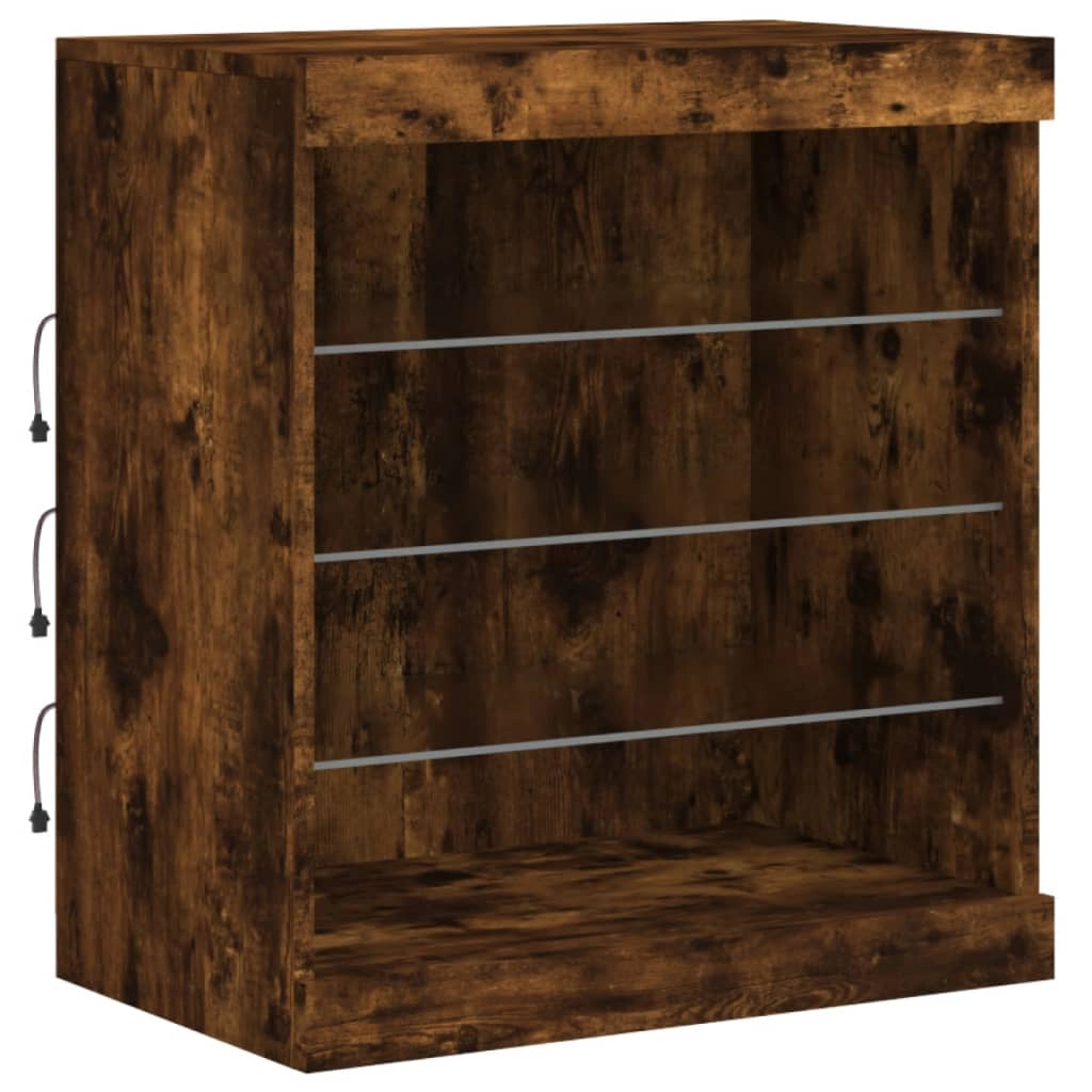 Credenza cassettiera armadio mobile contenitore organizer per cucina soggiorno salotto con luci LED 142,5 x 37 x 67 cm marrone 02_0029870