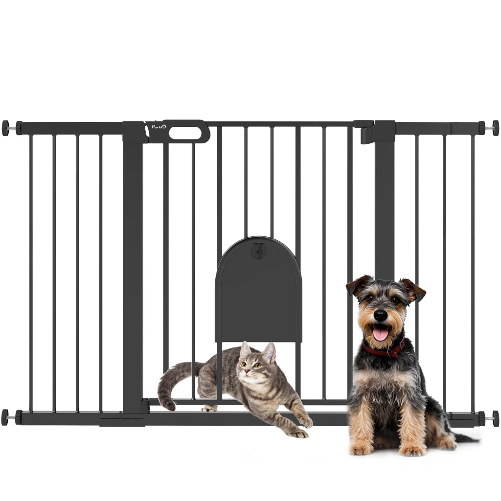 Cancelletto di Sicurezza per Cani con Porta ¨C Xylo ¨C 75-131 cm Estensibile Nero