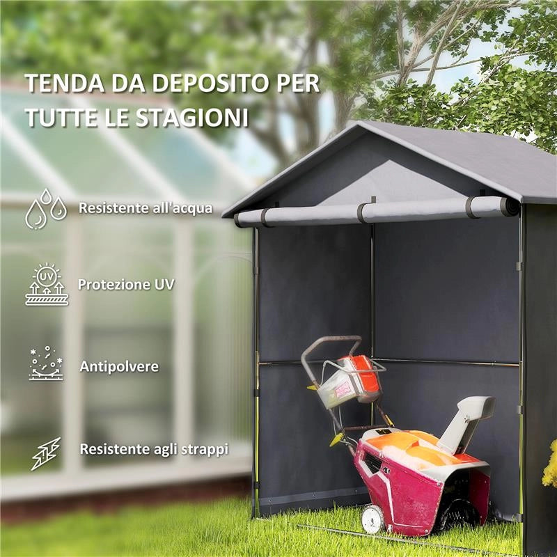 CAPANNO DA GIARDINO 1.1X2 M CON PORTA AVVOLGIBILE TENDA GARAGE PER BICI E MOTO GRIGIO SCURO