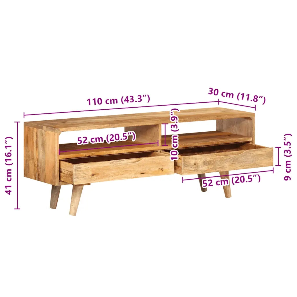 Mobile Porta TV 110x30x41 cm in Legno Massello di Mango