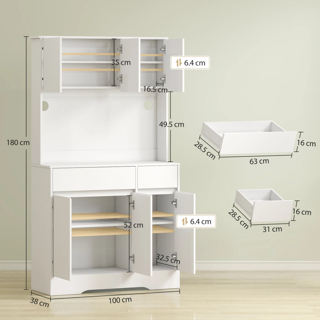 Credenza Bianca con 4 Ante, 2 Cassetti e Ripiani Regolabili ¨C zephmum ¨C 100x38x180 cm
