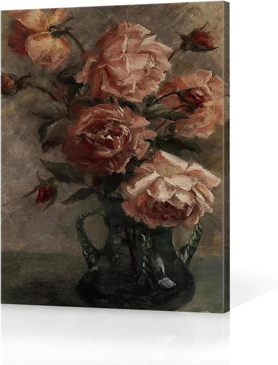 Stampa a tela Premium - Pittura Classica Still Life 30x40cm - Rosa in Vaso - Decorazione per la Casa Bagno & Ufficio