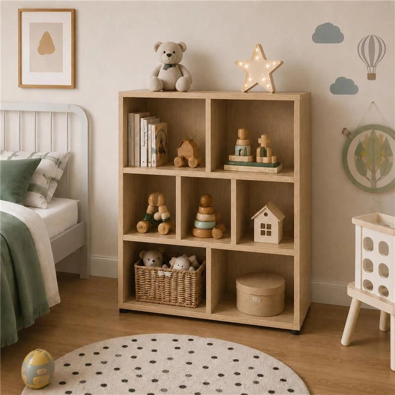LIBRERIA IN LEGNO CON 7 RIPIANI COLORE ROVERE DIMENSIONI 90X30X106 CM