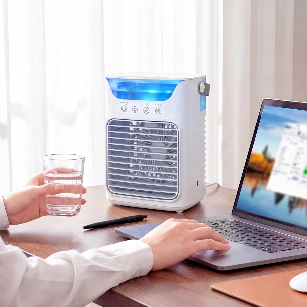 Ventilatore da Tavolo con 3 Velocit¨¤, Luce RGB e Testa Regolabile ¨C Zephmum ¨C Bianco