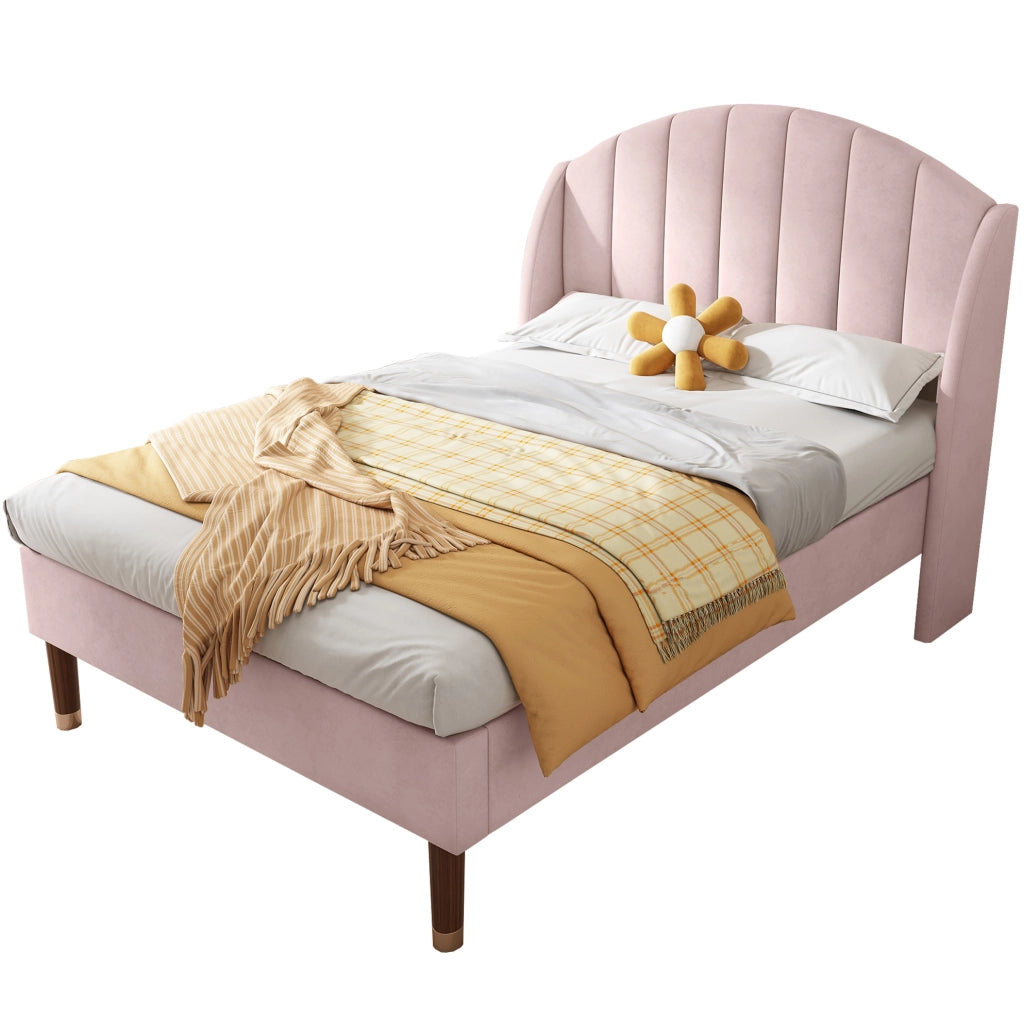 Letto singolo imbottito rosa 90x200 cm in velluto con rete