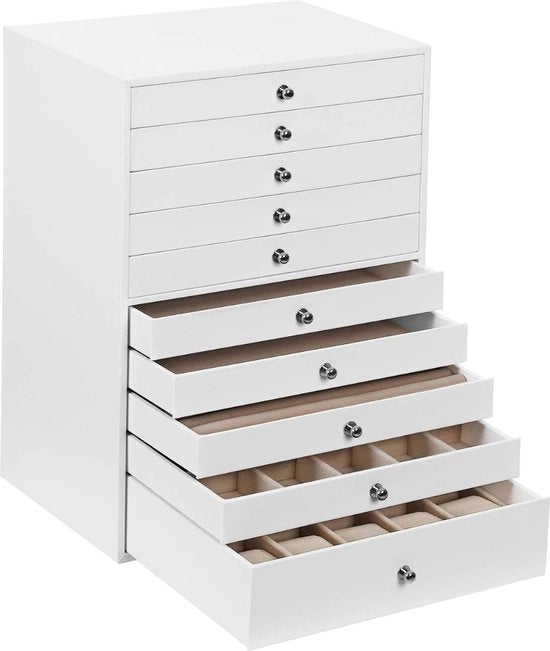 Scatola per gioielli - 29 x 20,5 x 40,5 cm - 10 coperchi - Bianco