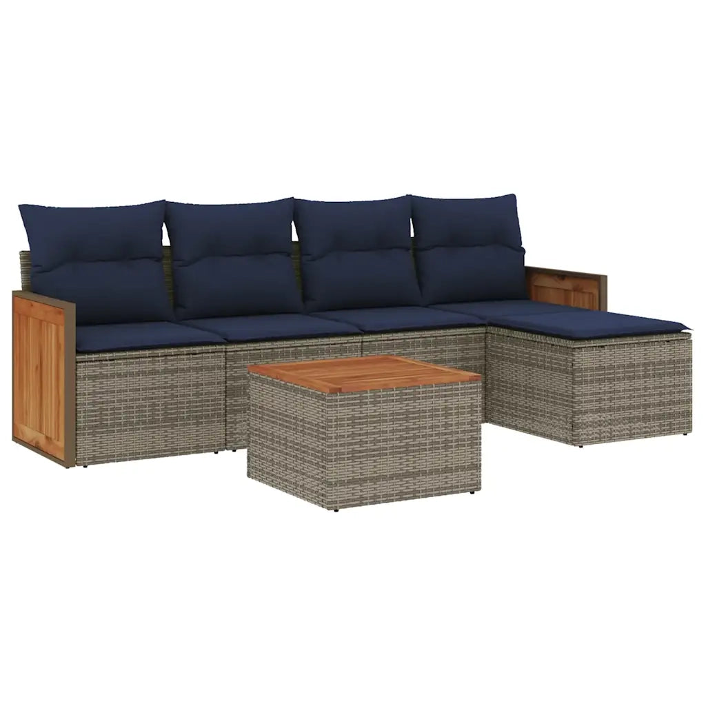 Set Divani da Giardino 6 pz con Cuscini Grigio in Polyrattan 3227608