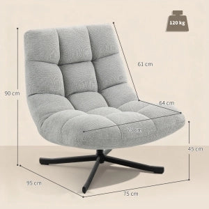 POLTRONA Girevole 75 cm Chenille Grigio Chiaro
