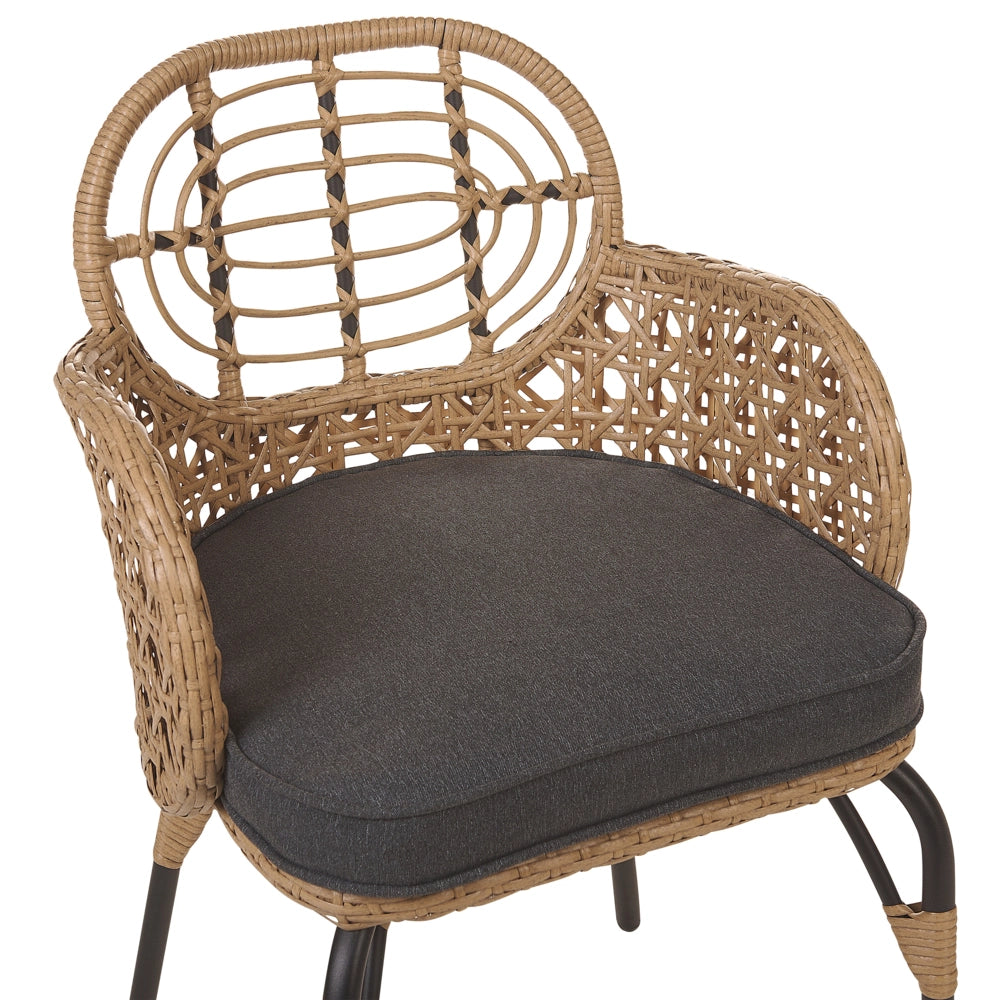 Set di 6 sedie in rattan con cuscino di seduta e poggia braccia naturale intrecciato interni ed esterni stile boho