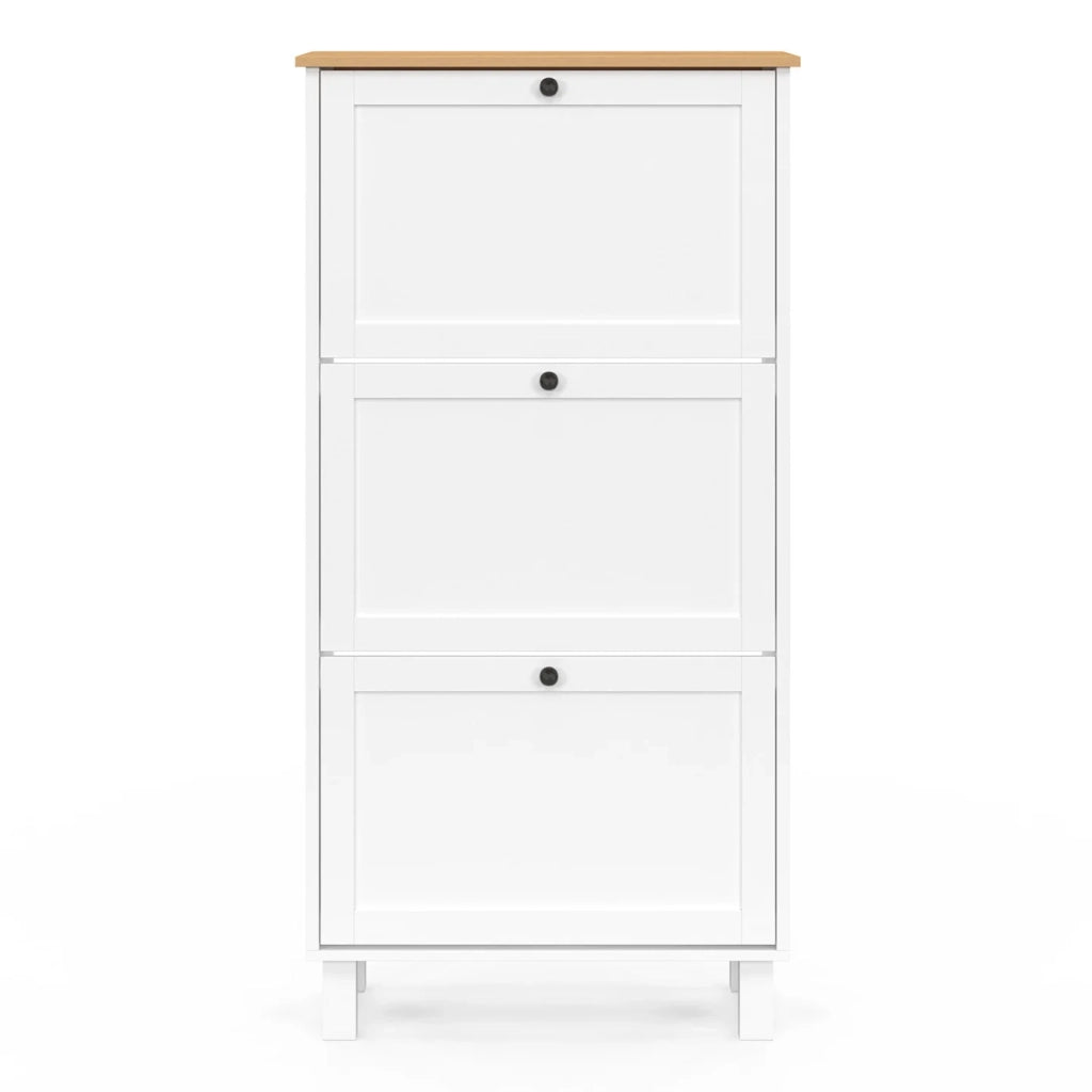 IDMarket - ACHILLE 18 paia di scarpiere bianche a 3 ante con ripiano in legno