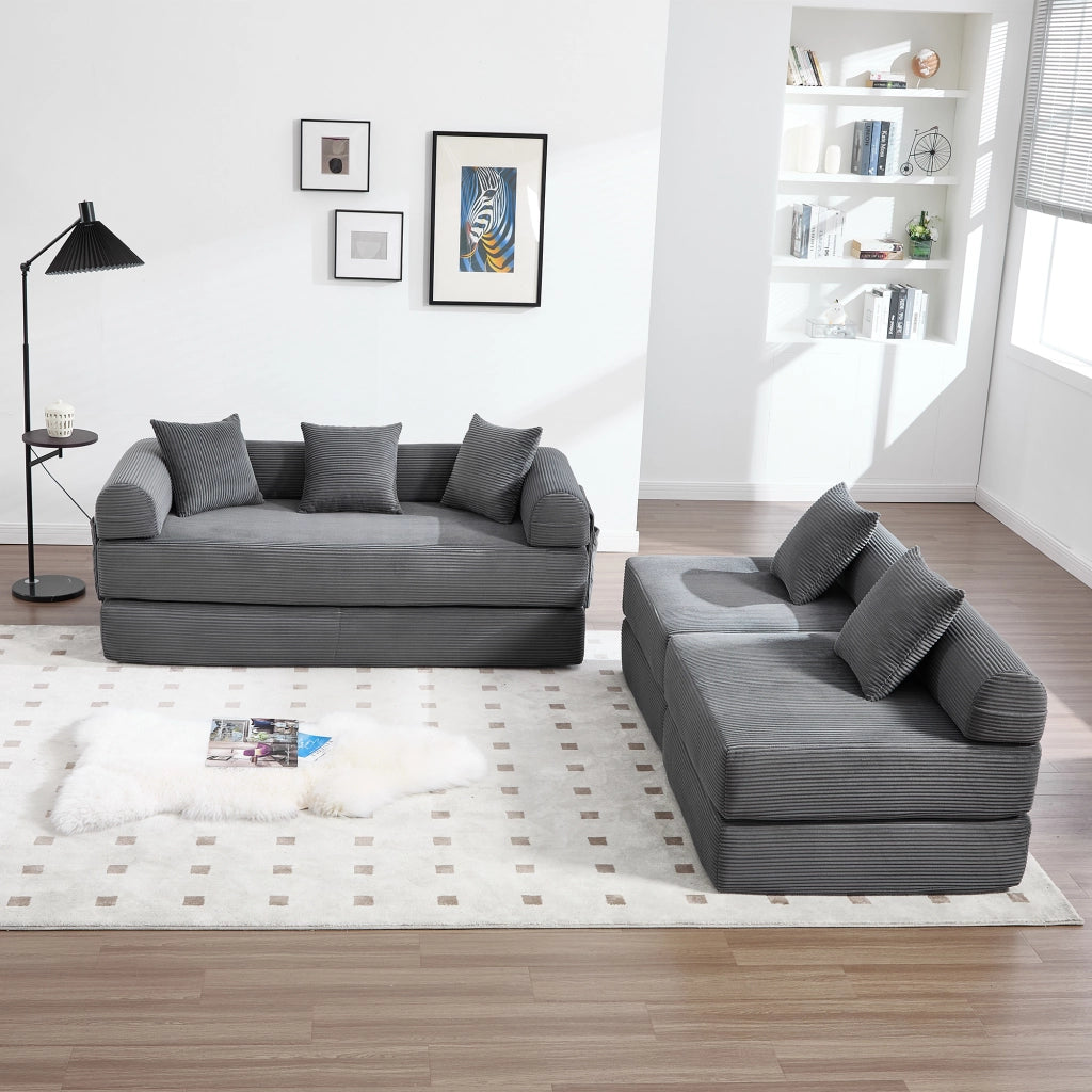 Divano modulare 4 posti in velluto a coste grigio scuro 270x180 cm