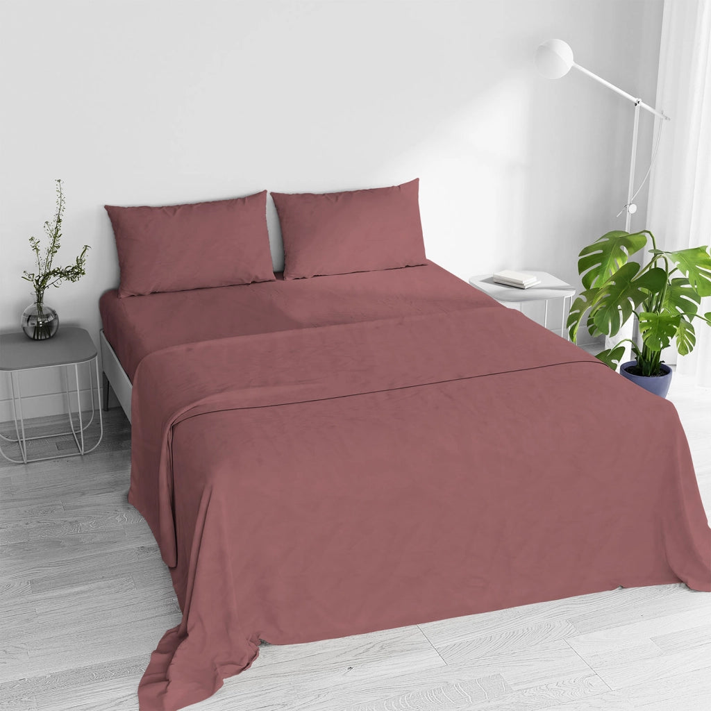 Set Lenzuola Matrimoniale Sopra Sotto e 2 Federe Linea Water Washed Rosso Corallo
