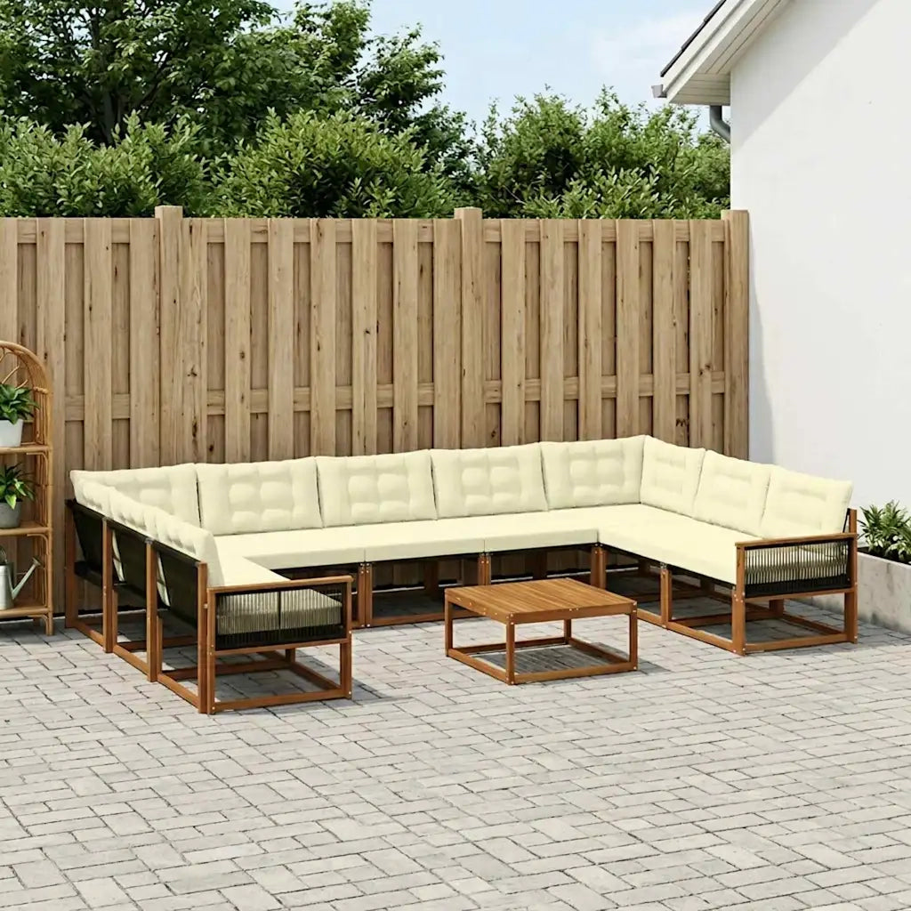 Set di divani da esterno con cuscino 10 pcs Naturale e Crema