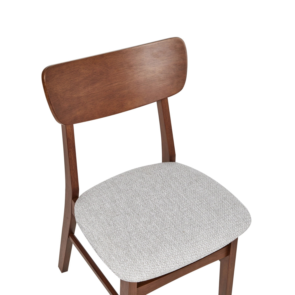 Set di 2 sedie da pranzo Struttura in legno di gomma scuro Seduta in tessuto poliestere grigio chiaro Design retrò senza braccioli