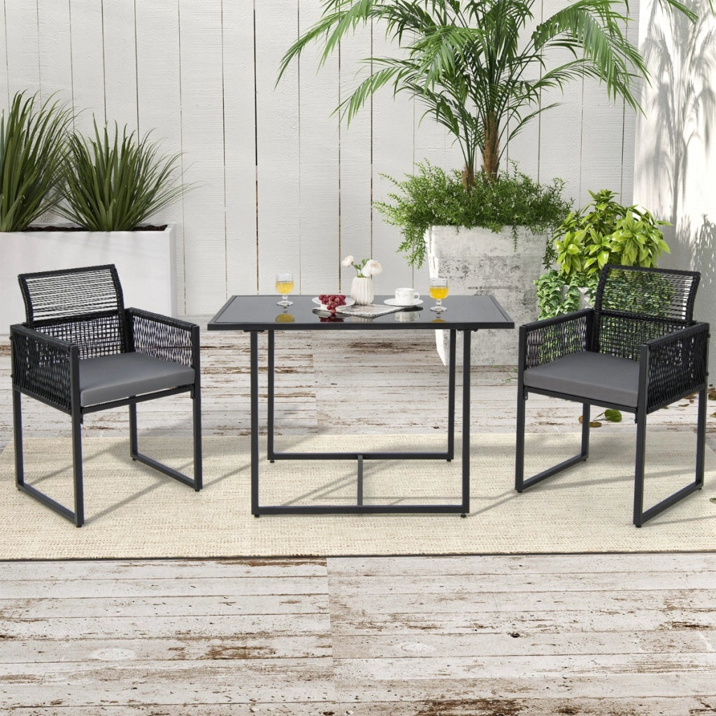 Set di tavolo 2 sedie da esterno in rattan PE con schienali pieghevoli, Set di mobili da giardino Nero-Set mobili da esterno
