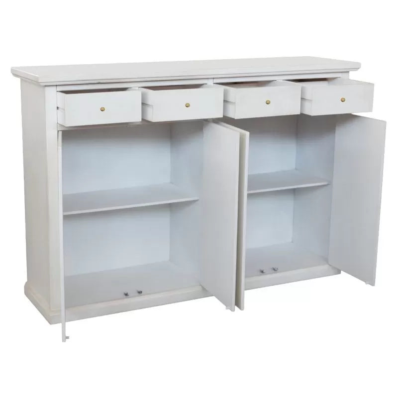 Madia credenza legno 4 porte 4 cassetti shabby bianco anticato 160x40x110 - Mobili 2G