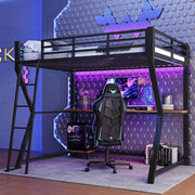 Letto a castello nero in metallo con funzione led e scrivania 90x200 cm