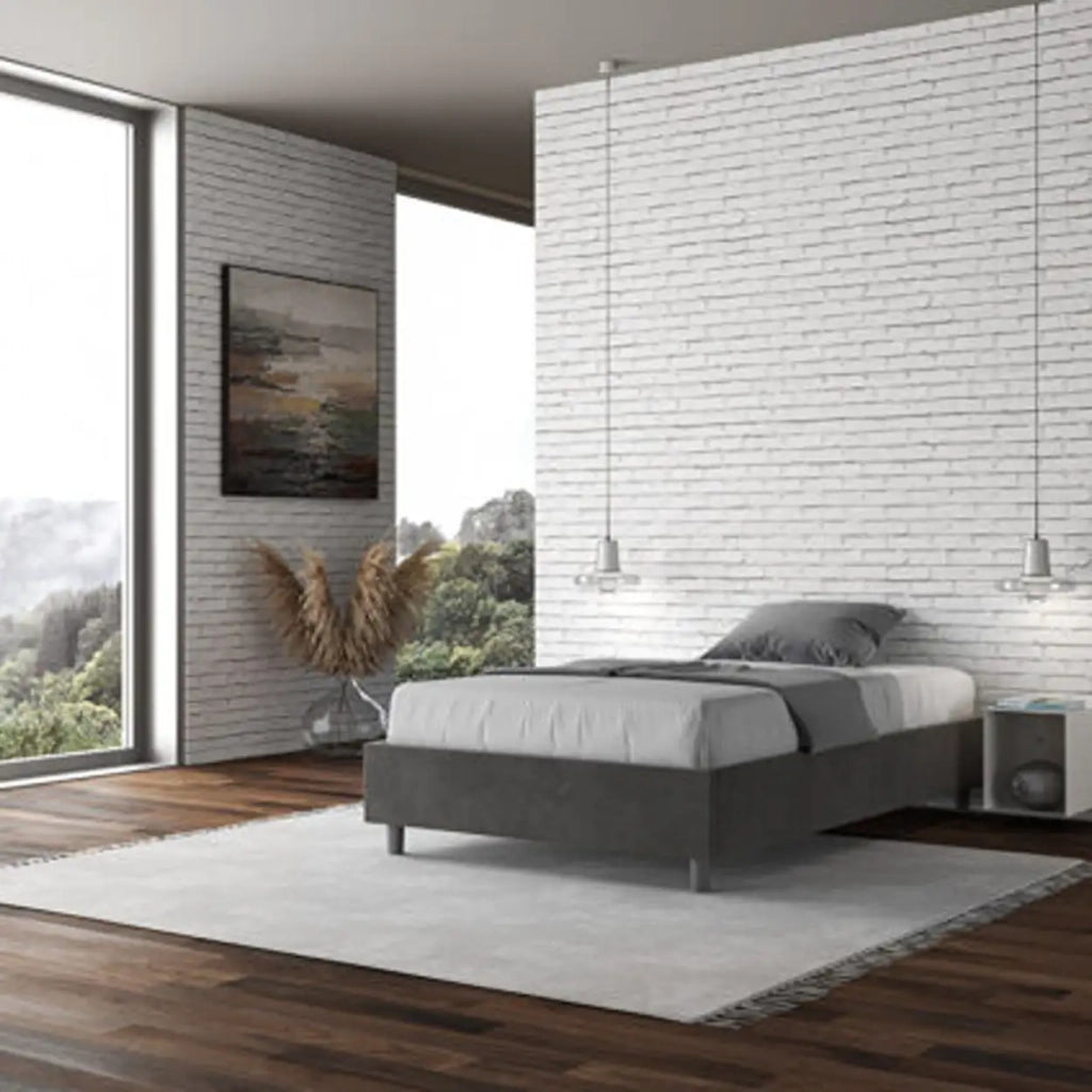 Letto una piazza e mezza con rete imbottito 120x190 microfibra grigio Azelia