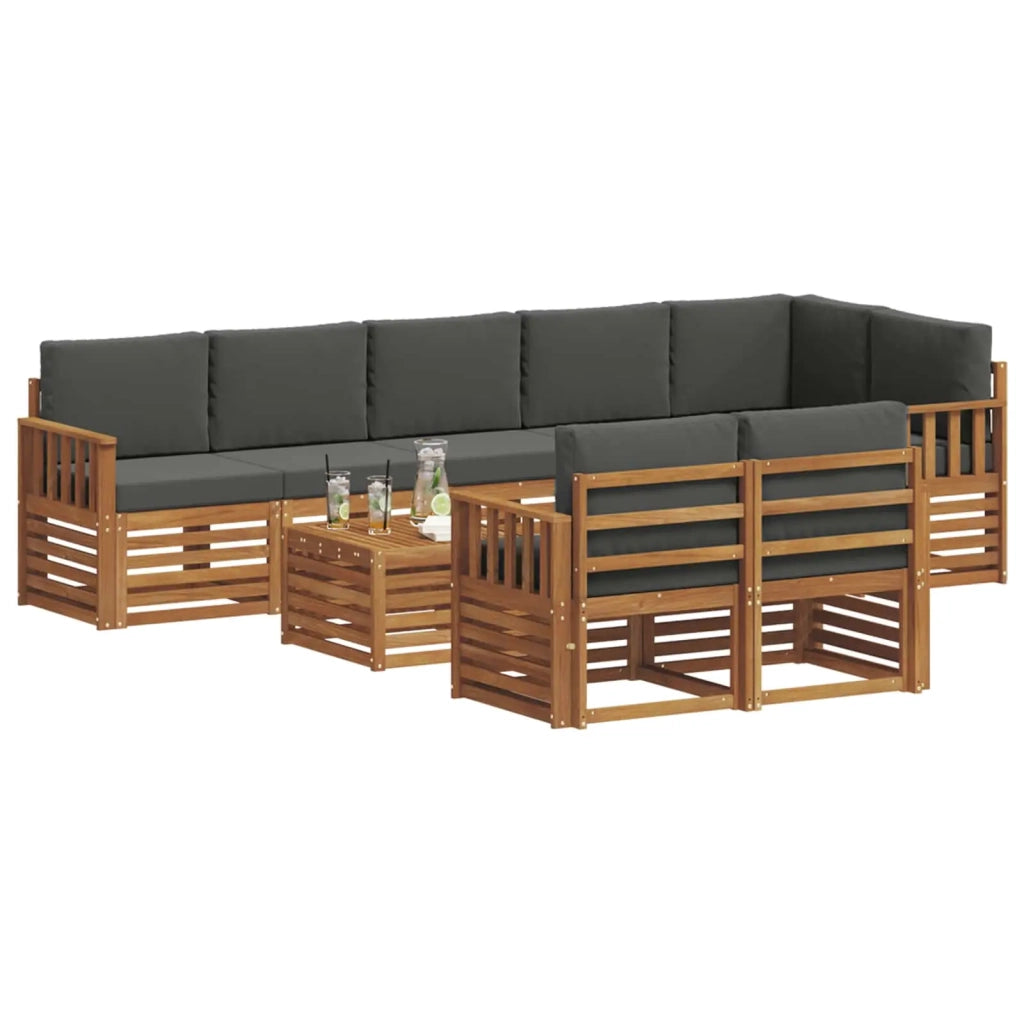 Set divani 9 pcs Naturale e Antracite Legno di Acacia Massello